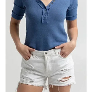 NWT Free People Women's Optic White Maggie Mid-Rise Cut-Out Shorts Size 31